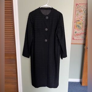 Vintage 1960s Classic Black Women's Coat with Fringe Detail Pockets & Belt Loops